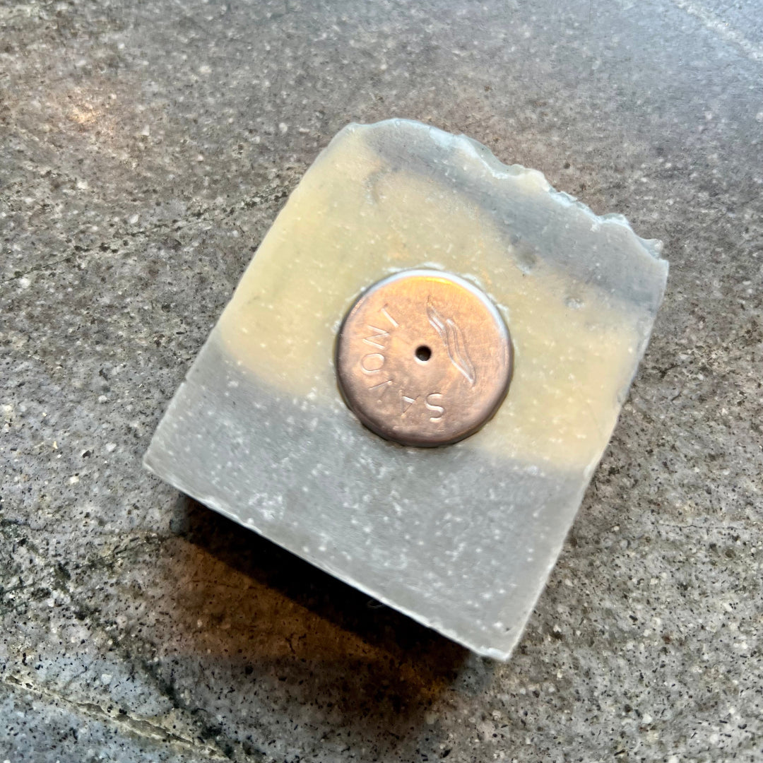 Seifenmagnetplättchen in seife gedrückt