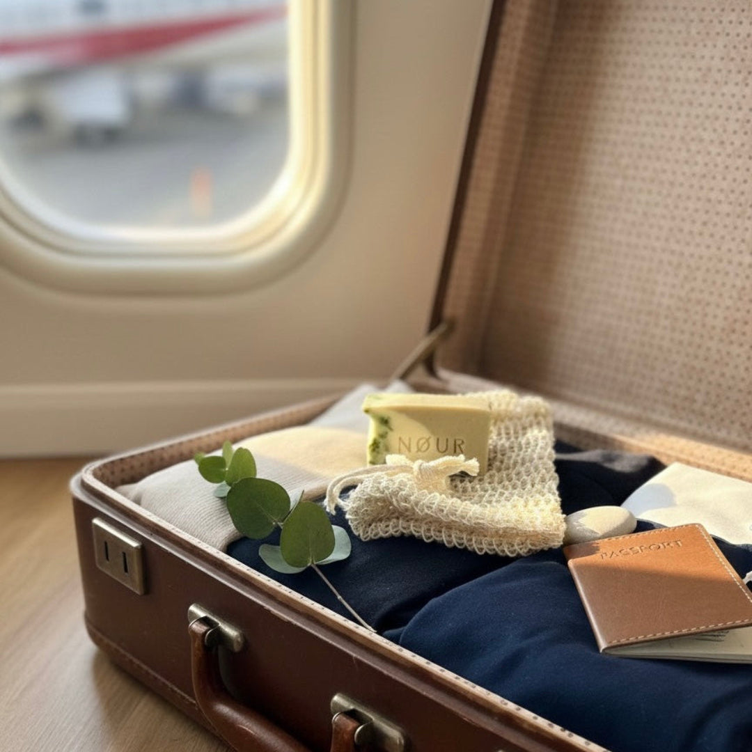 Reiseseifensaeckchen mit Seife im Koffer